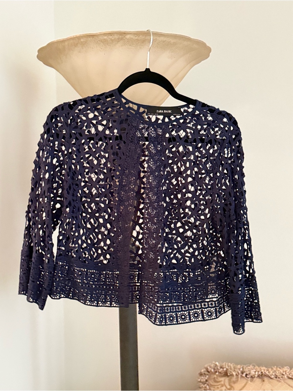 Zara Navy Crochet Lace Openwork Cardigan